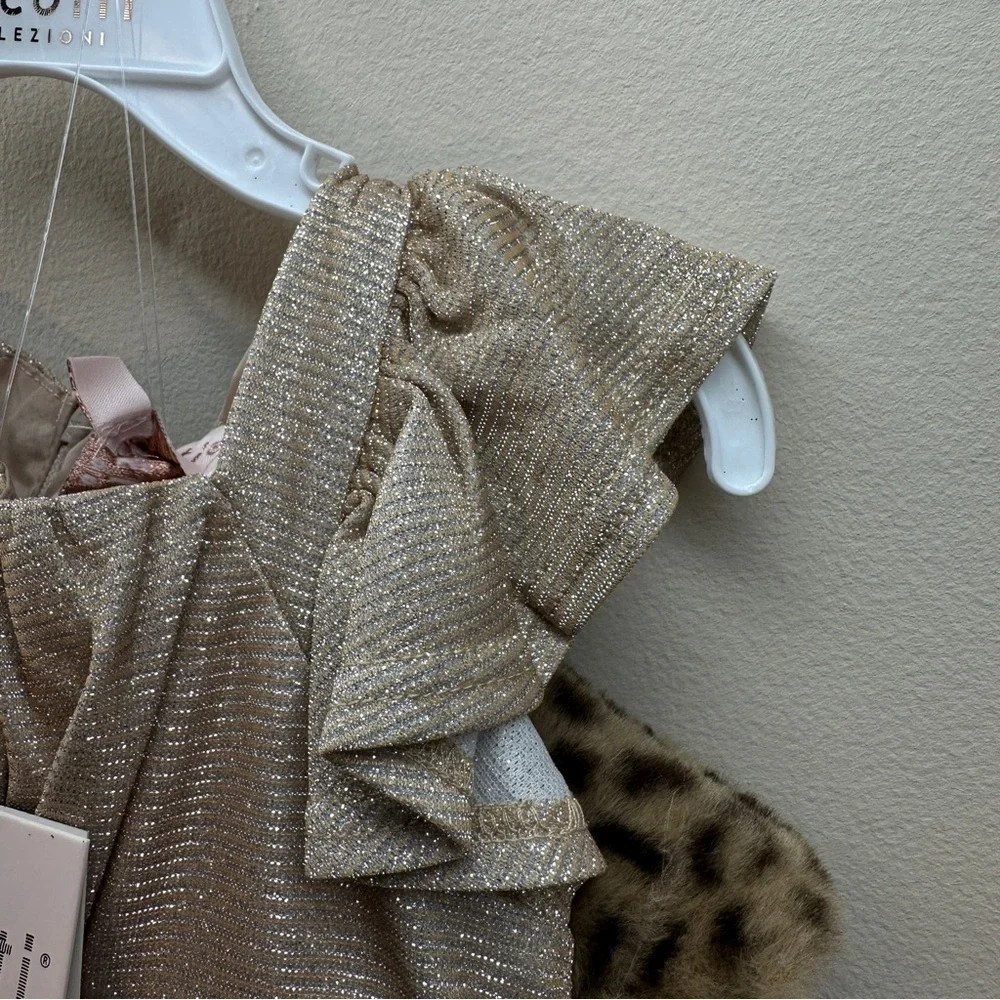 Biscotti Collezioni Girls 3-Piece Leopard Faux Fur Coat Dress Set NWT